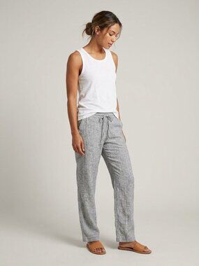 Delia Womens Striped Linen-Blend Drawstring Pants 10 Blue & White Lightweight